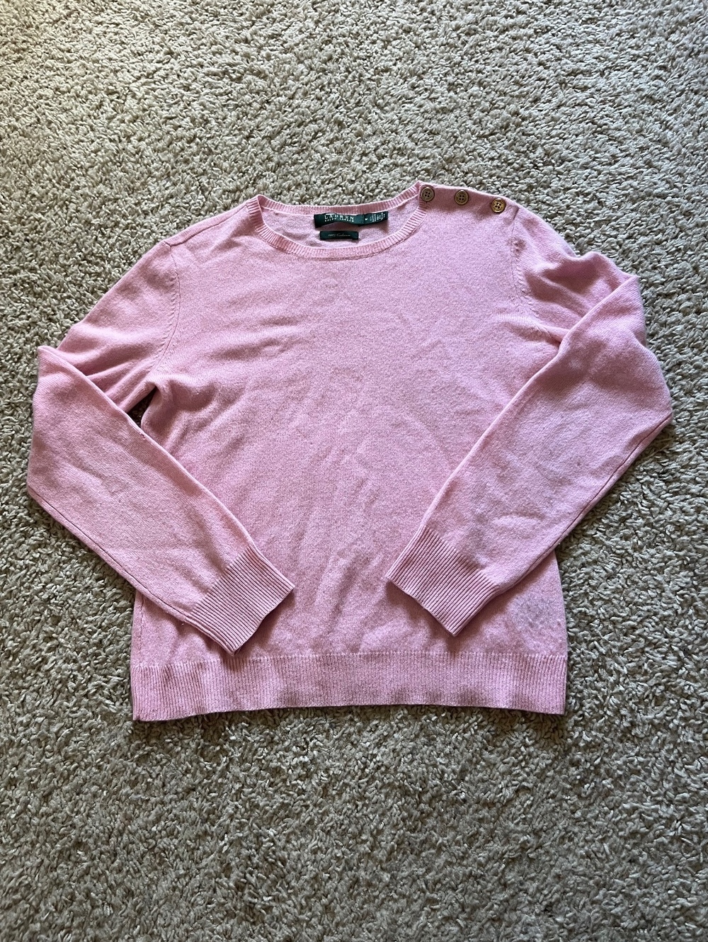 Lauren Ralph Lauren Pink 100% Cashmere Sweater with Button Shoulder Size M